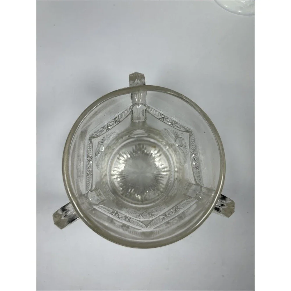 Antique US Glass Rising Sun Three Handled Loving Cup Spooner Tyg Clear 1908